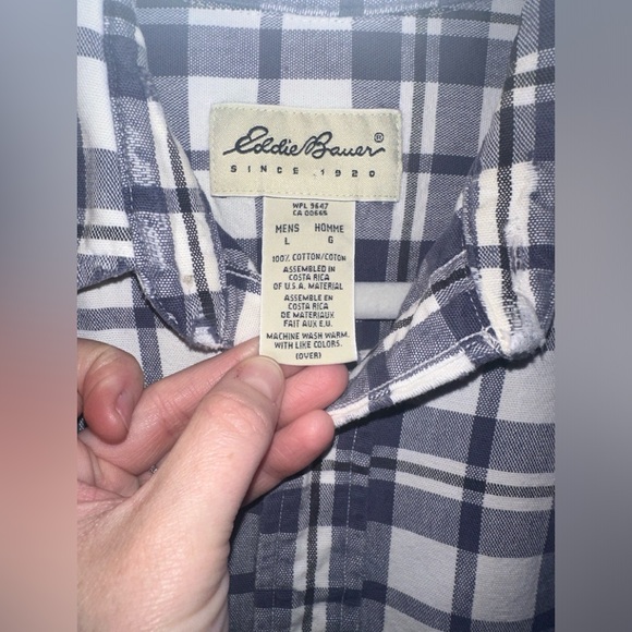 Eddie Bauer Flannel Shirt Blue White Check Tartan Mens Medium 90s style vintage - Picture 3 of 7